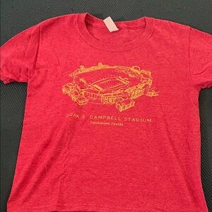 Jerzees Red Kids Short Sleeve Tee with Yellow Stadium Graphic